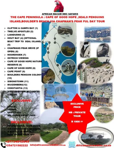 THE CAPE PENINSULA: CAPE OF GOOD HOPE, SEALS ISLAND, PENGUINS, AND BOULDER'S BEACH VIA CHAPMAN'S PEAK DRIVE, FULL-DAY TOUR.